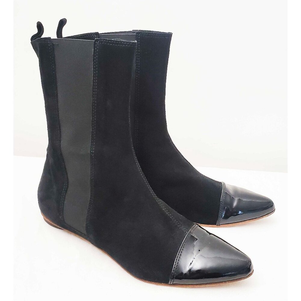 TWENTY TWO Women's Chelsea Boots Black Ankle Bootie Pointy Toe Flat Shoes 40